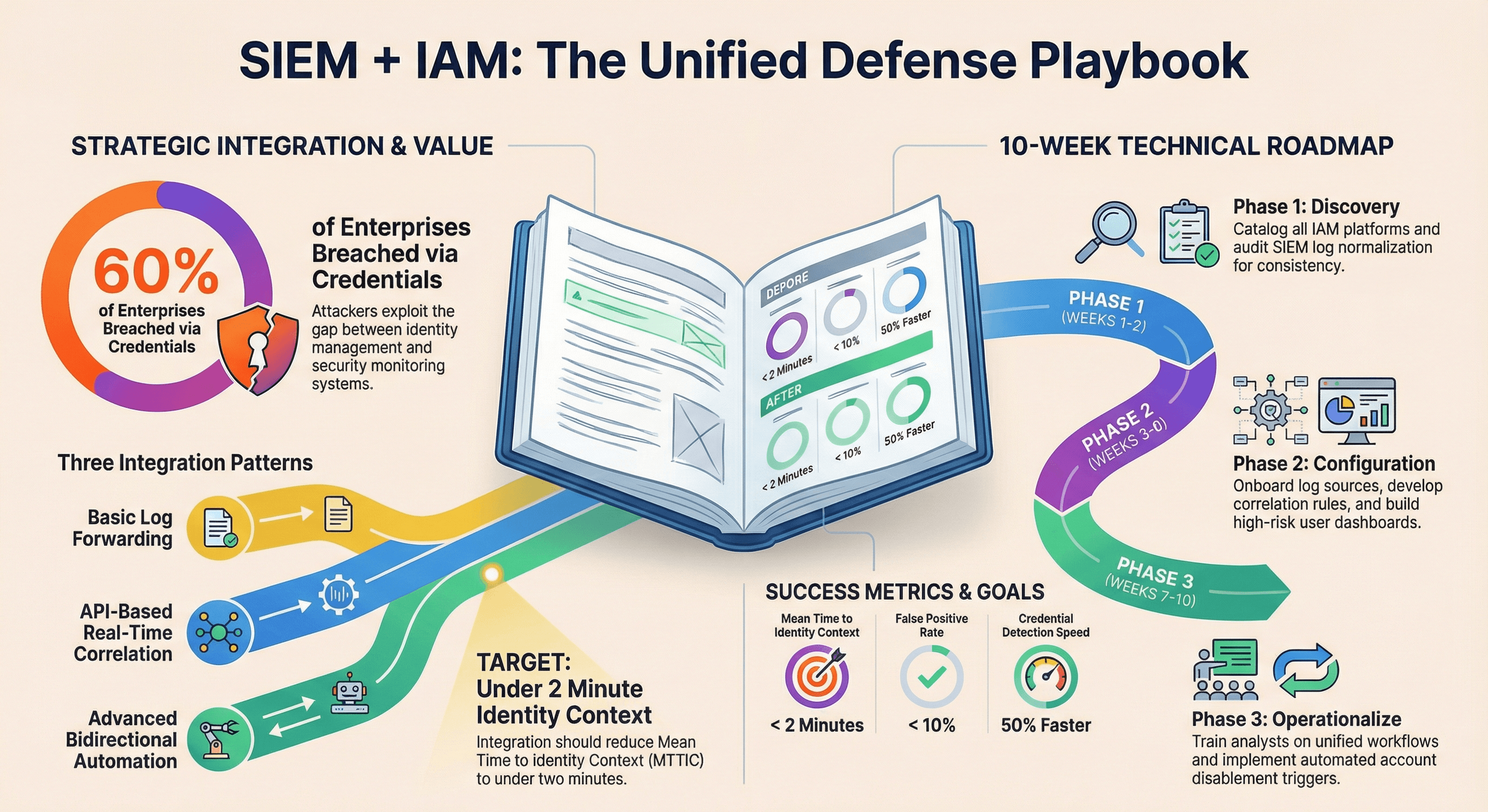 SIEM and IAM integration architecture diagram showing unified threat detection SIEM and IAM integration architecture diagram showing unified threat detection